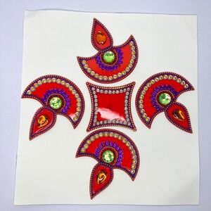 Handcrafted Red Acrylic Rangoli Set Home Temple Tabletop Floor Art Diwali Decor